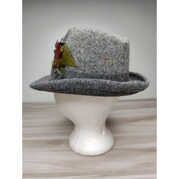 Vintage Men's United Hatters Cap Millinery Union Tweed Fedora Hat Sz 7 Feather - Picture 6 of 9